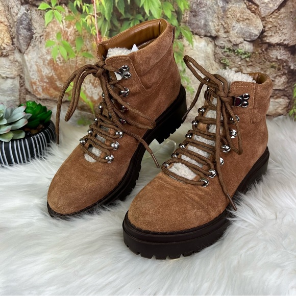 MARC FISHER Nairy Suede Hiking Boots with Chunky Soles, 7.5 - Picture 1 of 11